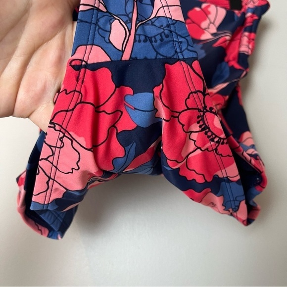 Kona Sol Strapless One Piece Navy and Pink Floral Swimsuit Medium - Picture 4 of 8